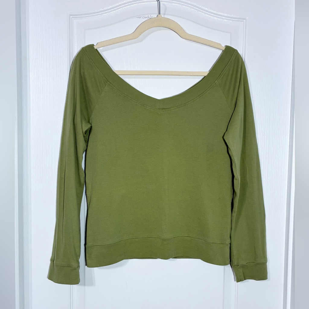 Y2k Old Navy Deep V Neck Perfect Fit Cropped Top Vintage Green Size Large